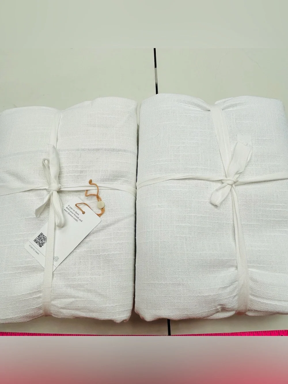 NWT QUINCE Set Of 2 48x96 Cotton Slub Room Darkening Curtains White 9736